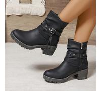 Stivali eleganti e versatili da donna per l'autunno e l'inverno, con cerniera laterale, cinturino con borchie, tacco chunky asimmetrico e punta tonda. Perfetti da indossare con un maglione o come stiv