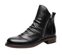Stivali in pelle da uomo neri con tacco, per il tempo libero | Stivaletti invernali da donna, eleganti, larghezza H, cerniera laterale, alla caviglia, alla moda, con cinturino monkstrap