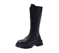 Stivali in Pelle Nera da Combattimento Esercito Stivali da Donna in Pelle Antiscivolo Slip-on Punta Tonda Scarpe con Tacco Basso Western (37,Nero)