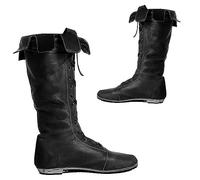 Stivali in pelle PU - Lunghezza al ginocchio lacci UP Shoes - Renaissance Medieval Cosplay Halloween Boots Long Tubular Boots,Nero,43