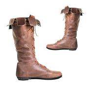 Stivali in pelle PU - Lunghezza al ginocchio lacci UP Shoes - Renaissance Medieval Cosplay Halloween Boots Long Tubular Boots,Marrone,44