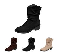 Stivali in pelle scamosciata da donna con tacco alla caviglia per donna vestibilità ampia stivali a metà polpaccio tacco basso stivali western slip on dress stivaletti comodi da indossare stivaletti