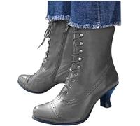 Stivali in stile vittoriano Stivali da donna gotici stivali da cowboy marrone caviglia punta rotonda laterale da donna punta quadrata moda occidentale caviglia tacco laterale stivaletti vintage, a blu