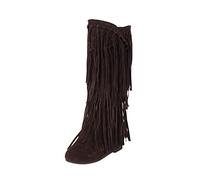 Stivali invernali con tacco spesso e frange taglie forti da donna, booster interno, stivali di media lunghezza scarpe sandali donna con tacco, marrone, 37 EU
