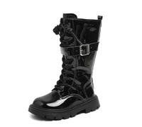 Stivali invernali da bambina, con suola morbida, in pelle, altezza al ginocchio, alla moda, tacco piatto, comodi per la scuola, calzature invernali a tema principessa, fodera singola, età 4 a 12 anni