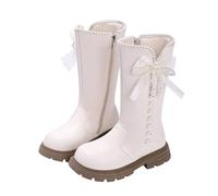 Stivali invernali da bambina, con suola morbida, in pelle, altezza al ginocchio, alla moda, tacco piatto, comodi per la scuola, calzature invernali ispirate al Regno Unito, età da 4 a 12 anni, 02