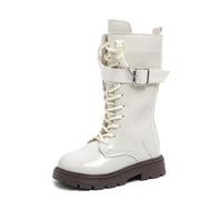 Stivali invernali da bambina, con suola morbida, in pelle, altezza al ginocchio, alla moda, tacco piatto, comodi per la scuola, calzature invernali a tema principessa, fodera singola, età 4 a 12 anni