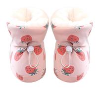 Stivali Invernali da Bambino Stivali da Bambina in Pelliccia Calda con Coulisse Suola Morbida Scarpe Invernali Delicate sulla Pelle Simpatiche Scarpe da Primi Passi alla Fragola per 6-9 Mesi Raga.