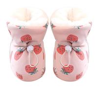 Stivali Invernali da Bambino Stivali da Bambina in Pelliccia Calda con Coulisse Suola Morbida Scarpe Invernali Delicate sulla Pelle Simpatiche Scarpe da Primi Passi alla Fragola per 6-9 Mesi Raga.