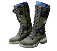 Stivali invernali da donna, caldi, a maniche corte, durevoli, invernali, alla moda, di media altezza, eleganti, con tacco, per attività all'aria aperta, in peluche, verde, 37.5 EU