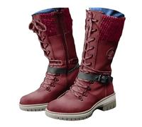 Stivali invernali da donna, caldi, a maniche corte, durevoli, invernali, alla moda, di media altezza, eleganti, con tacco, per attività all'aria aperta, in peluche, Colore: rosso, 40.5 EU