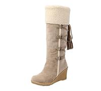 Stivali invernali da donna, caldi, foderati, alla caviglia, alla moda, comodi, alla caviglia, alla caviglia, retrò, punta arrotondata, con tacco alto, stile casual, per vacanze e feste, Beige, 41 EU