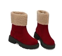 Stivali Invernali Da Donna Con Caldo Colletto in Pile, Stivaletti Foderati Effetto Camoscio Con Suola Antiscivolo, Comodi Doposci Per Le Giornate Fredde,Rosso,43 EU