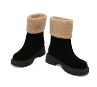 Stivali Invernali Da Donna Con Caldo Colletto in Pile, Stivaletti Foderati Effetto Camoscio Con Suola Antiscivolo, Comodi Doposci Per Le Giornate Fredde,Nero,39 EU