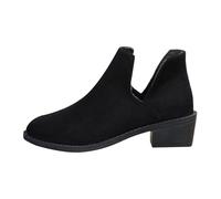 Stivali invernali da donna foderati alla caviglia, con tacco, eleganti stivaletti Chelsea con tacco a blocco, corti, in pelle scamosciata, invernali, caldi, con chiusura lampo, Nero , 43 EU