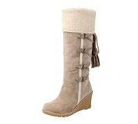 Stivali invernali da donna, foderati, caldi, in pelle scamosciata, da equitazione, da donna, con zeppa, sopra il ginocchio, per autunno e inverno, beige., 37 EU