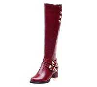 Stivali invernali da donna, foderati, eleganti, in pelle, con fibbia per | Stivali da donna invernali, eleganti, impermeabili, stile Chelsea, per le mezze stagioni, stile vintage, taglia grande