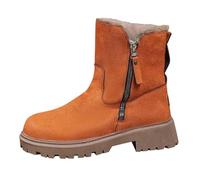 Stivali invernali da donna, imbottiti, con chiusura lampo, a gambo corto, stile retrò, per autunno, piatti, da neve, comodi e antiscivolo, per le mezze stagioni, Colore: arancione., 38 EU