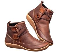 Stivali invernali da donna in pelle, stivaletti da donna, larghi, piatti, per autunno e inverno, in pelle PU, con lacci, morbidi, corti, impermeabili, scarpe da trekking, caffè, 42 EU