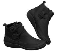 Stivali invernali da donna in pelle, stivaletti da donna, larghi, piatti, per autunno e inverno, in pelle PU, con lacci, morbidi, corti, impermeabili, scarpe da trekking, Nero , 35 EU