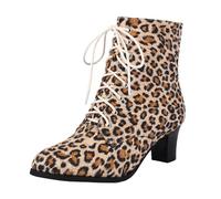 Stivali invernali da donna Scarpe europee americane del commercio estero stivali da donna primaverili con lacci corti con motivo leopardato, marrone, 41 EU