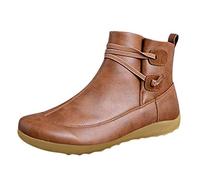 Stivali invernali da donna stivali corti retrò stivaletti a piattaforma colore puro punta rotonda stivali occidentali per uso quotidiano scarpe da lavoro ultra comode scarpe classiche alta, marrone
