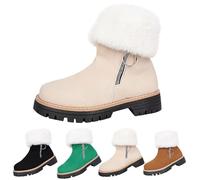 Stivali invernali da donna UK soffici e caldi stivali da neve foderati termici stivaletti a gambo corto piattaforma spessa con cerniera laterale stivali da passeggio tinta unita punta rotonda alla