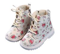 Stivali invernali da ragazza in pelle foderati in pile con stampa dolce fragola calda vernice stivali corti, moda britannica scarpe da esterno antiscivolo per ragazze, comodi stivaletti alla caviglia