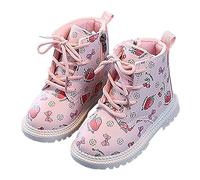 Stivali invernali da ragazza in pelle foderati in pile con stampa dolce fragola calda vernice stivali corti, moda britannica scarpe da esterno antiscivolo per ragazze, comodi stivaletti alla caviglia