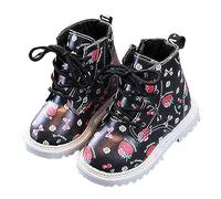 Stivali invernali da ragazza in pelle foderati in pile con stampa dolce fragola calda vernice stivali corti, moda britannica scarpe da esterno antiscivolo per ragazze, comodi stivaletti alla caviglia