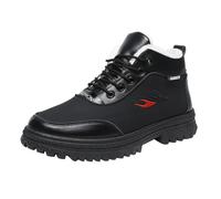 Stivali invernali da uomo, foderati, con lacci e suola antiscivolo, stivali da neve in pelle artificiale, stivali alti, Nero , 40 2/3 EU