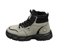 Stivali invernali da uomo, foderati, in pelle artificiale, con lacci, suola antiscivolo, stivali invernali, Grigio, 41 1/3 EU