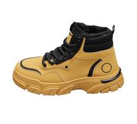 Stivali invernali da uomo, foderati, in pelle artificiale, con lacci, suola antiscivolo, stivali invernali, Giallo, 38 2/3 EU