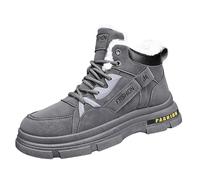 Stivali invernali da uomo, foderati in pile caldo, in pelle artificiale, suola antiscivolo, stivali da neve con lacci, scarpe invernali, Grigio, 39 1/3 EU