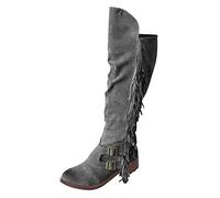Stivali Invernali Donna al Ginocchio Fringe Tacco Casual Lungo