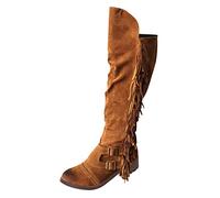 Stivali Invernali Donna al Ginocchio Fringe Tacco Casual Lungo (Brown, 40)