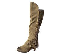 Stivali Invernali Donna al Ginocchio Fringe Tacco Casual Lungo (Khaki, 39)