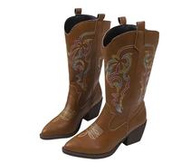 Stivali Invernali Donna,Stivali Texani Donna Invernali Bianchi Eleganti Scarpe di Media Altezza Cowboy Stivaletto con Plateau Lunghi Stivaletti con Ghetta Risvolto