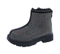 Stivali invernali impermeabili da ragazza, alla moda, con cerniera, per bambini e bambine, in velluto, caldi, impermeabili, impermeabili, Nero , 25.5 EU