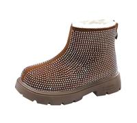 Stivali invernali impermeabili da ragazza, alla moda, con cerniera, per bambini e bambine, in velluto, caldi, impermeabili, impermeabili, marrone, 25.5 EU