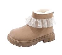 Stivali invernali per bambini, 36 Little Girls Fashion Pearl Princess Boots Middle And Large Children Plus Velvet Back Zipper Warm Children's Cotton Shoes Boots Stivali da neve per bambini 31, cachi
