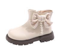 Stivali invernali per bambini, impermeabili, in velluto e cotone, alla moda, con cerniera laterale, stile Bow Pearl Girls Boots 30, beige., 25.5 EU