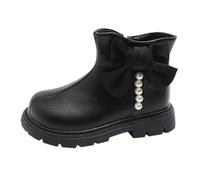 Stivali invernali per bambini, impermeabili, in velluto e cotone, alla moda, con cerniera laterale, stile Bow Pearl Girls Boots 30, Nero , 25.5 EU