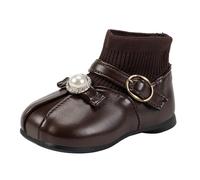 Stivali invernali per bambini, taglia 32 corti, Little Girl Flying Woven Princess Boots Baby Toddler Shoes Soft Sole Two Cotton Small Leather Boots Warm Boots Bambini 35, marrone, 23.5 EU