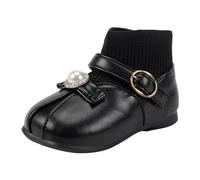 Stivali invernali per bambini, taglia 32 corti, Little Girl Flying Woven Princess Boots Baby Toddler Shoes Soft Sole Two Cotton Small Leather Boots Warm Boots Bambini 35, Nero , 23.5 EU