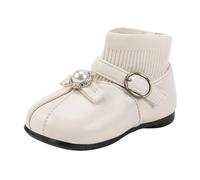 Stivali invernali per bambini, taglia 32 corti, Little Girl Flying Woven Princess Boots Baby Toddler Shoes Soft Sole Two Cotton Small Leather Boots Warm Boots Bambini 35, bianco, 25 EU