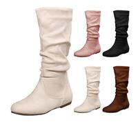 Stivali lunghi da donna in pelle scamosciata, invernali, lunghi e mezzi alti, piatti, alla moda, casual, invernali, per le mezze stagioni, eleganti stivaletti da equitazione, Colore: rosa., 40 EU