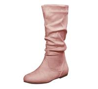 Stivali lunghi da donna in pelle scamosciata, stivali invernali da donna, lunghi e mezzi alti, piatti, alla moda, casual, invernali, stile retrò, eleganti stivaletti da equitazione, Colore: rosa., 41