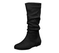 Stivali lunghi da donna in pelle scamosciata, stivali invernali da donna, lunghi e mezzi alti, piatti, alla moda, casual, invernali, stile retrò, eleganti stivaletti da equitazione, Nero , 38 EU