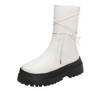 Stivali Lungo Equitazione Stivaletti Donna Stivali Caldi Scarpe con Tacco Quadrato Stringate Casual Moda Lunga (40,Bianca)